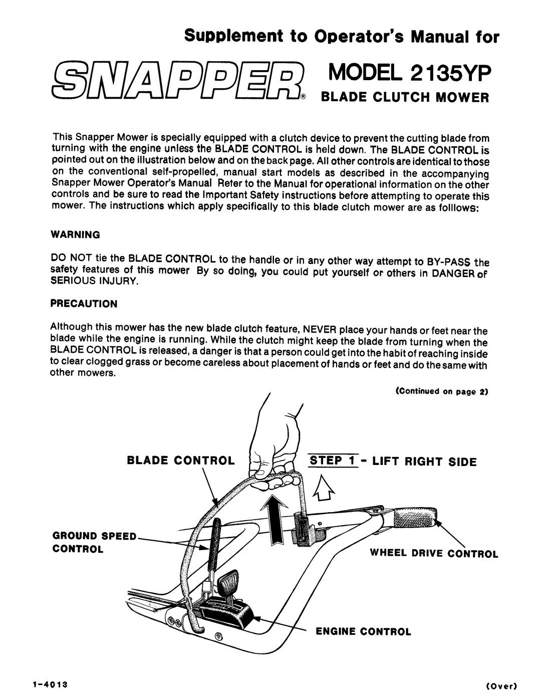 Snapper 2135YP manual 