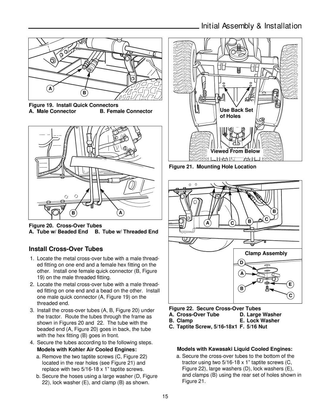 Snapper 2137 manual Install Cross-Over Tubes, Holes 