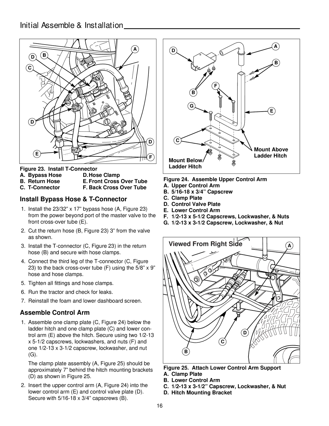 Snapper 2137 manual Install Bypass Hose & T-Connector, Assemble Control Arm, Viewed From Right Side 