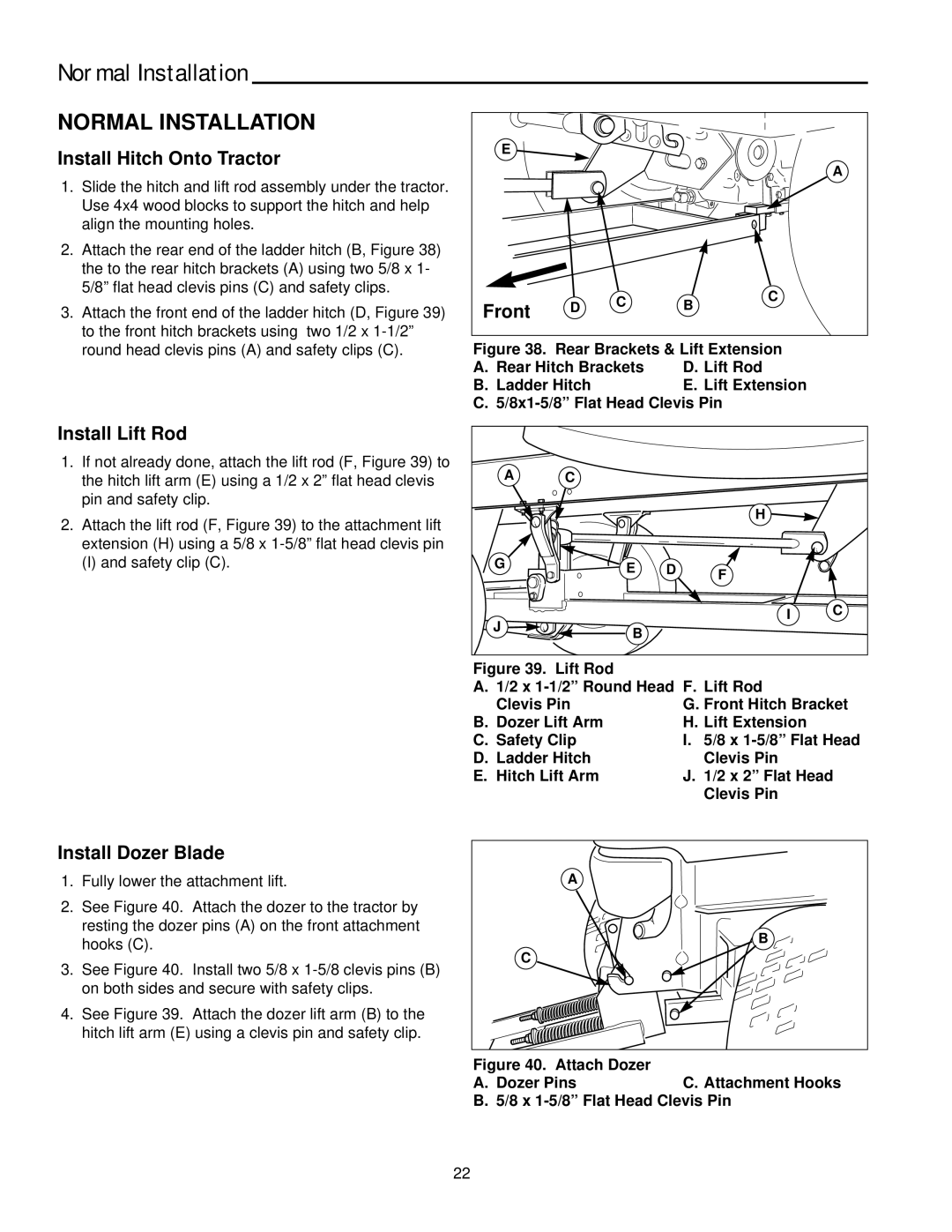 Snapper 2137 manual Normal Installation, Install Hitch Onto Tractor 