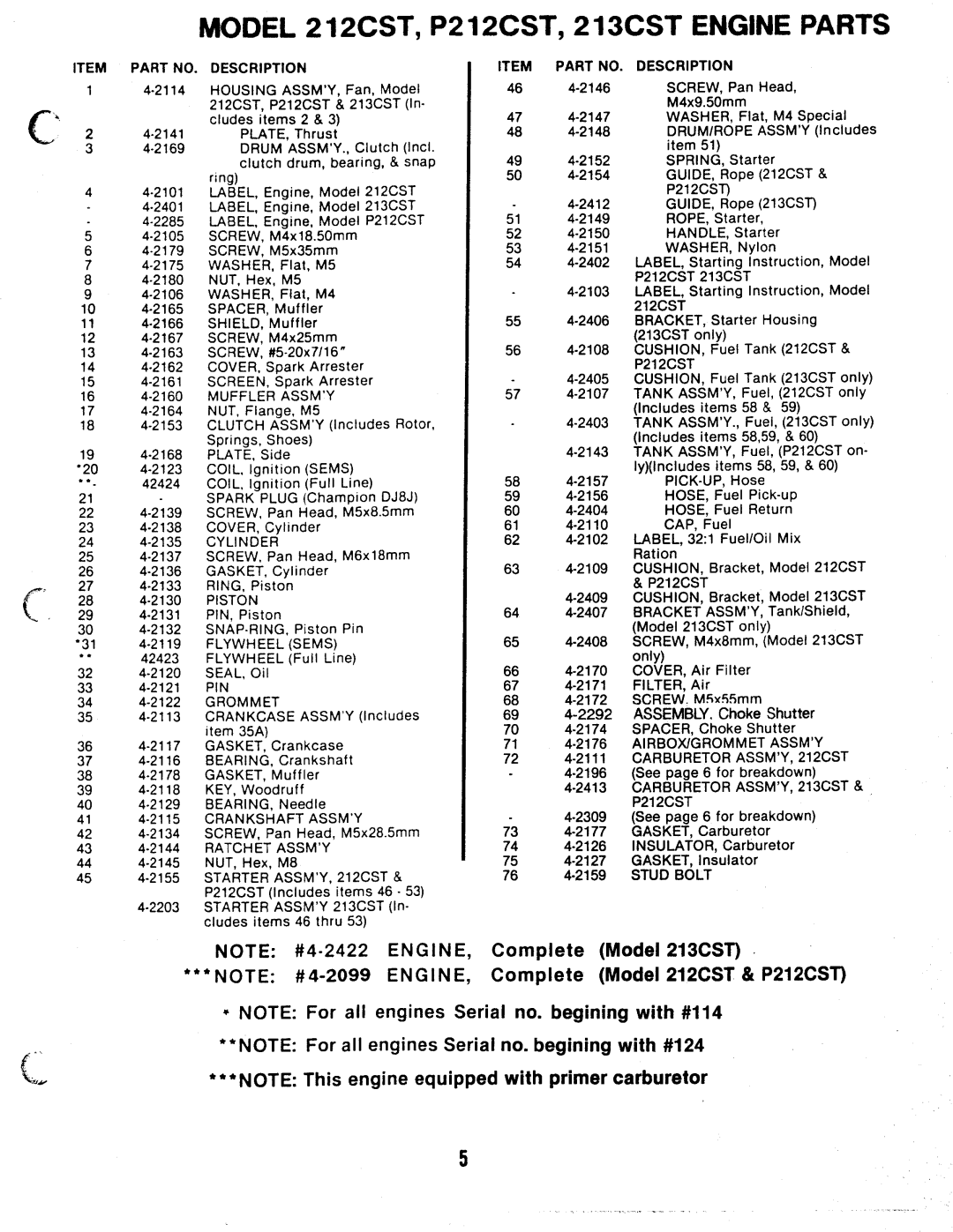 Snapper P212CST, 213CST manual 