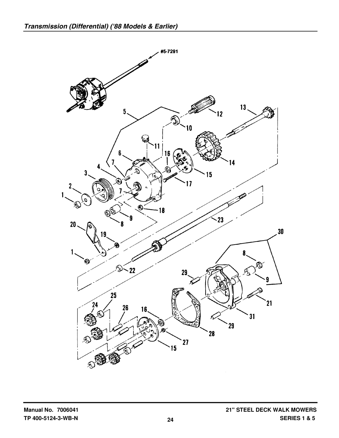 Snapper 21401S, 21405-2, 21351D, 21351PD, 21401PS, 21351S, 21401PD-2 manual Transmission Differential 88 Models & Earlier 