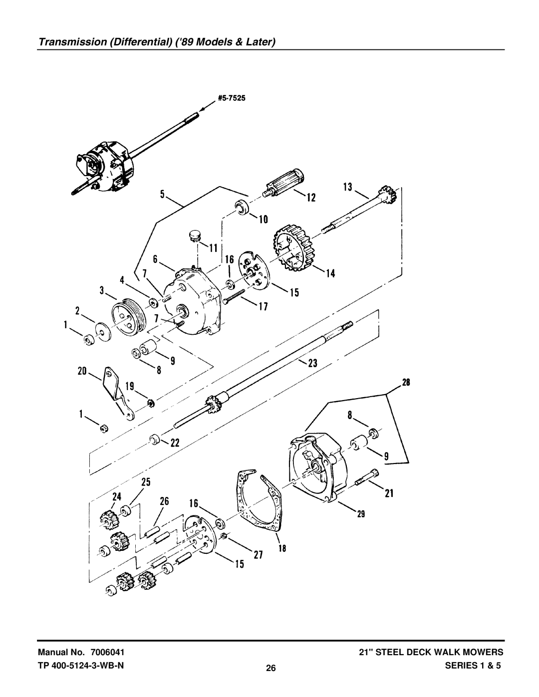 Snapper 21351D, 21401S, 21405-2, 21351PD, 21401PS, 21351S, 21401PD-2, 21351PS Transmission Differential 89 Models & Later 