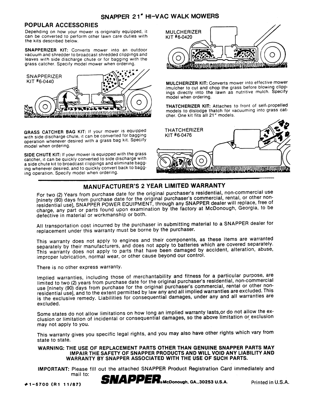 Snapper 21355, 21405, 214x5 manual 