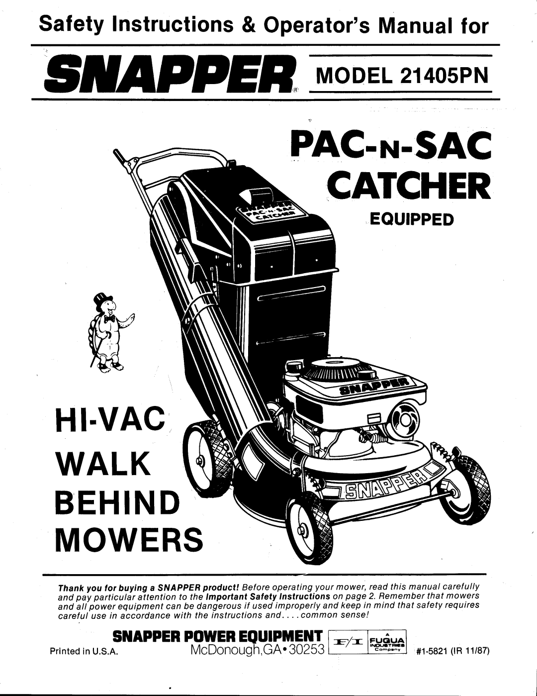 Snapper 21405PN manual 