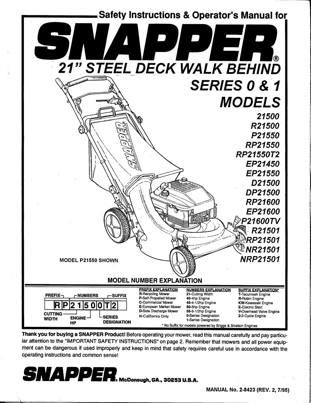 Snapper 21500 manual 
