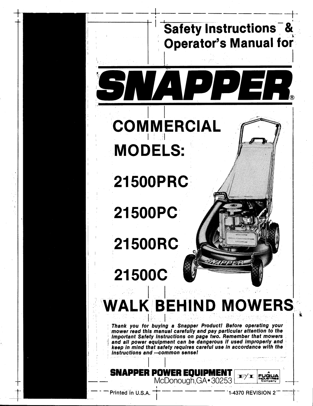 Snapper 21500PRC, 21500RC manual 