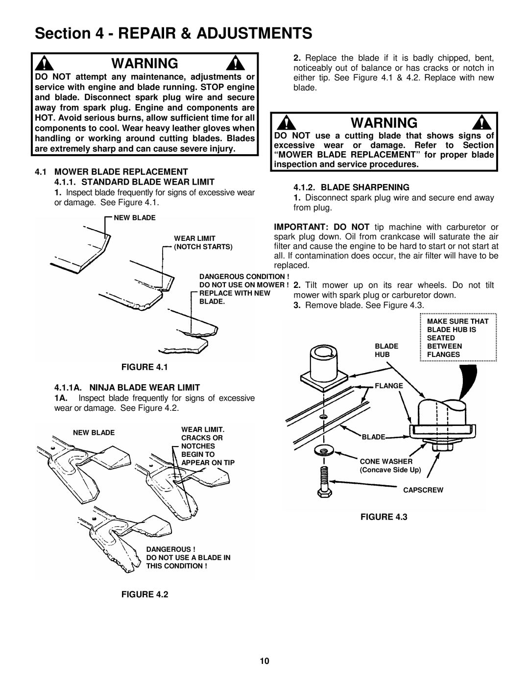 Snapper 215015 Repair & Adjustments, Mower Blade Replacement 4.1.1. Standard Blade Wear Limit, Blade Sharpening 