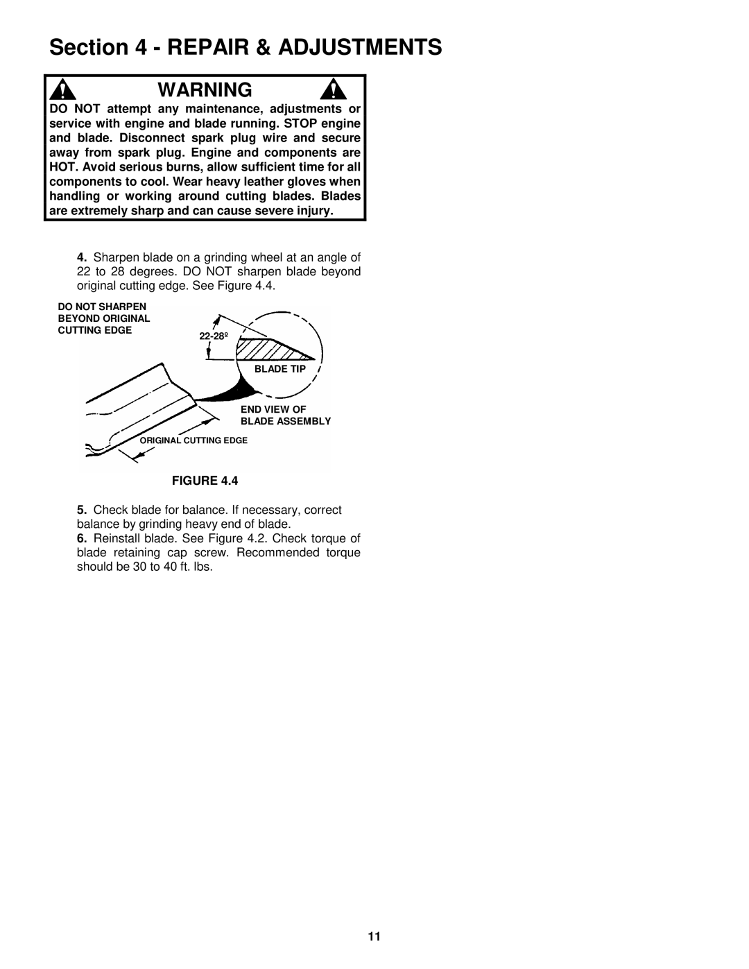 Snapper 215015 important safety instructions Do not Sharpen Beyond Original Cutting Edge 