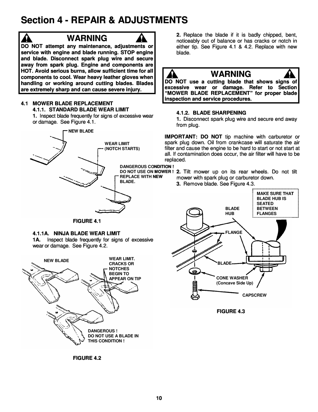 Snapper 215015 important safety instructions Repair & Adjustments 