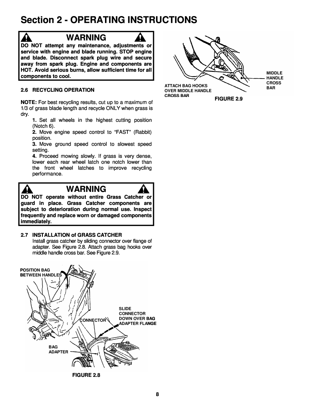 Snapper 215015 important safety instructions Operating Instructions, Recycling Operation 