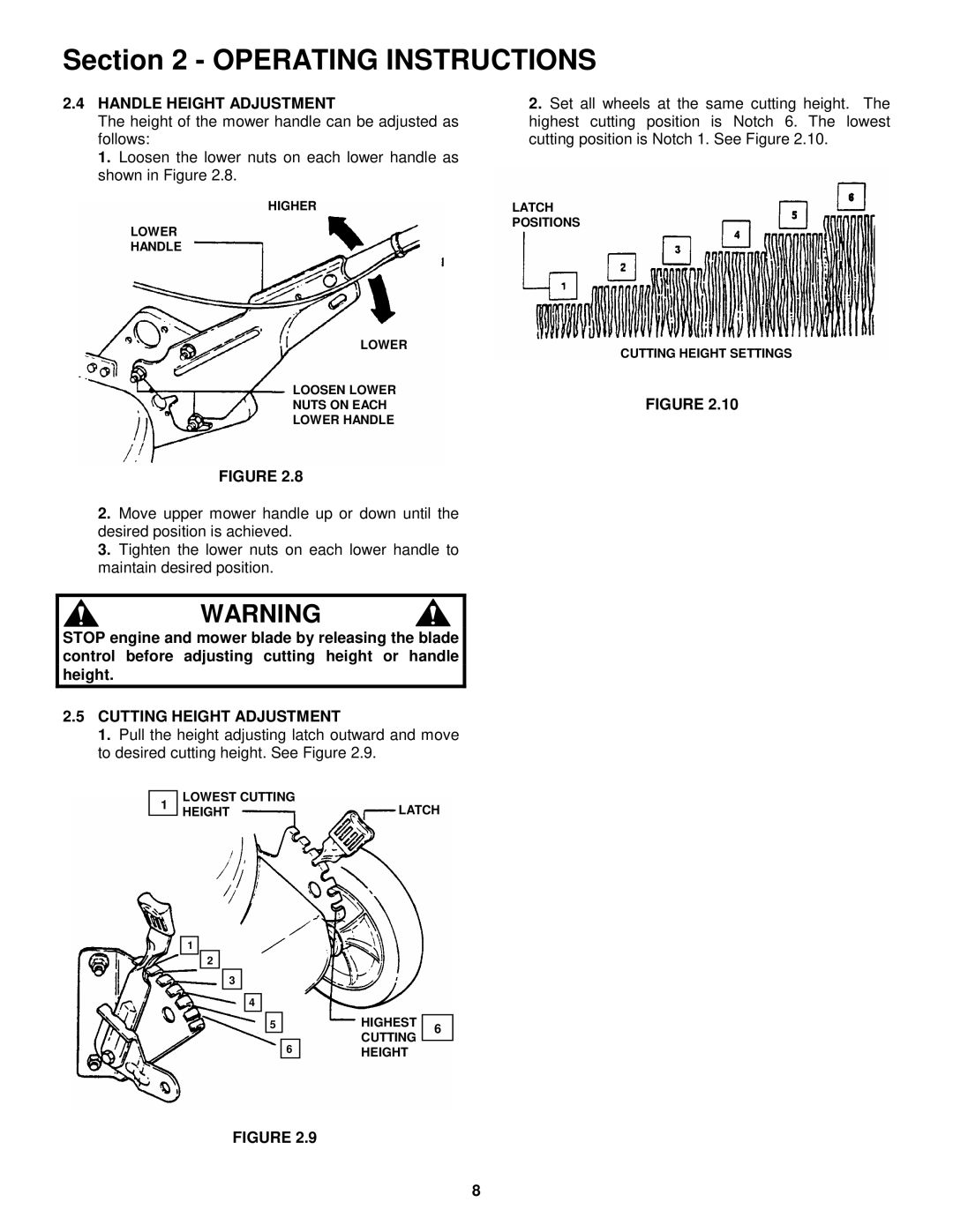 Snapper 216517B, P216517B, P217017BV, P217017BVE, P215517HC Handle Height Adjustment, Cutting Height Adjustment 