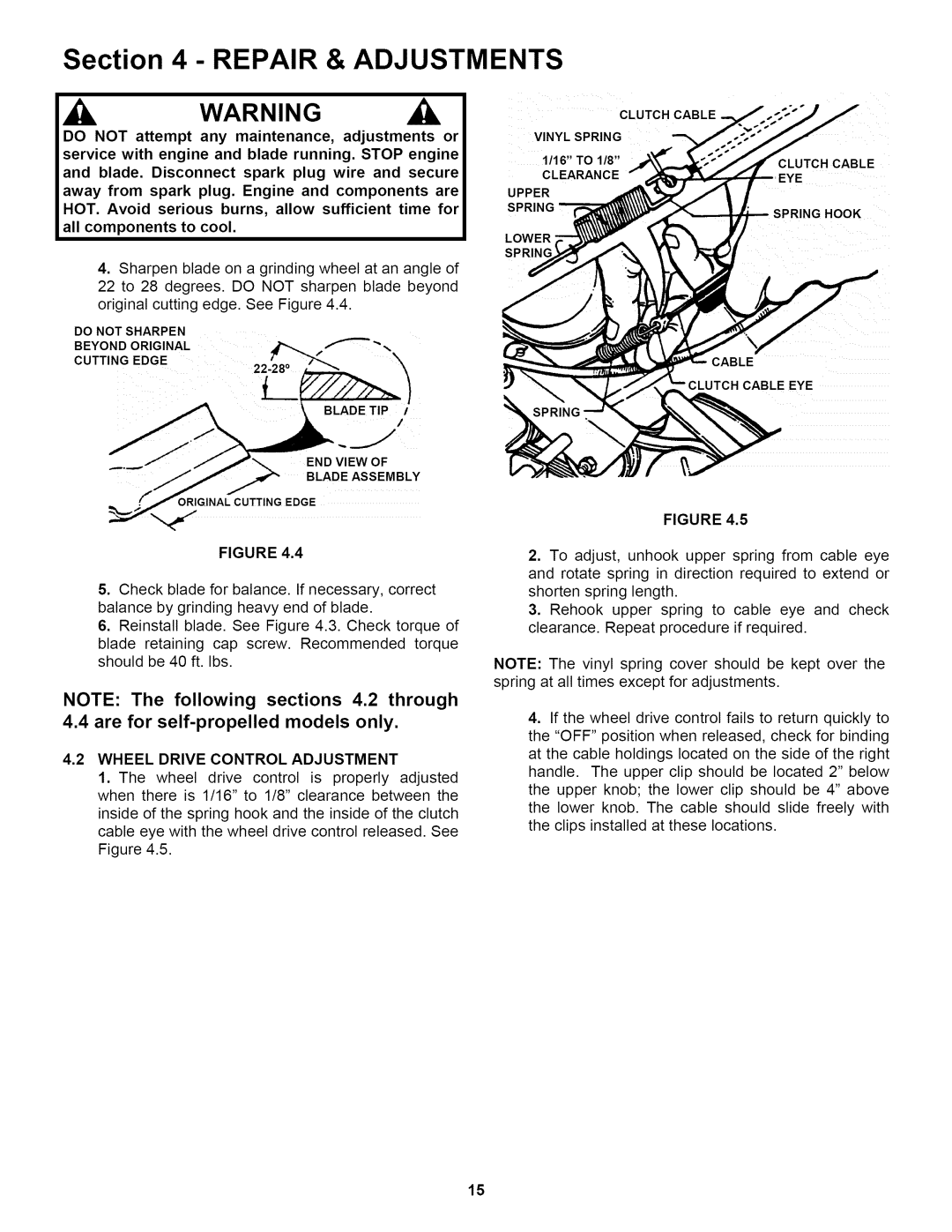 Snapper P216518B important safety instructions CUTT,NGEDGE 22 8o, Wheel Drive Control Adjustment 