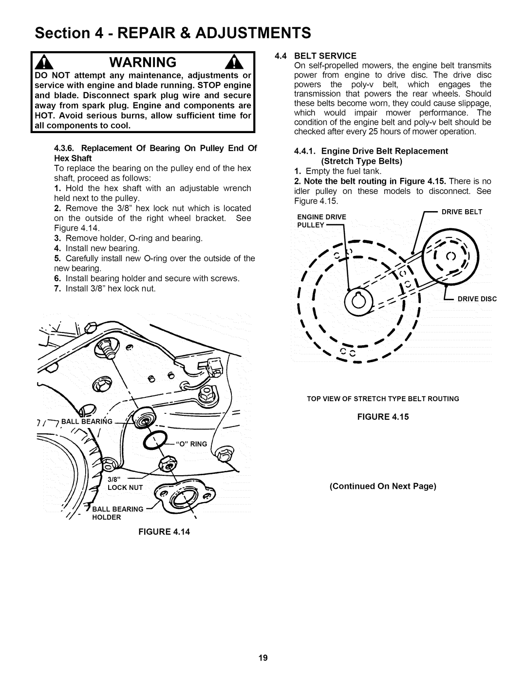 Snapper P216518B important safety instructions Repair & Adjustments, FIGURE Continued On Next Page 