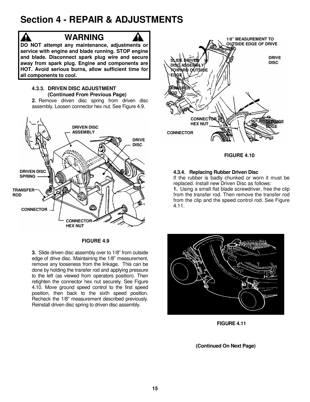 Snapper 2167517BV, P2167517BV, P2167517BVE, WP2167517BV important safety instructions Replacing Rubber Driven Disc, On Next 