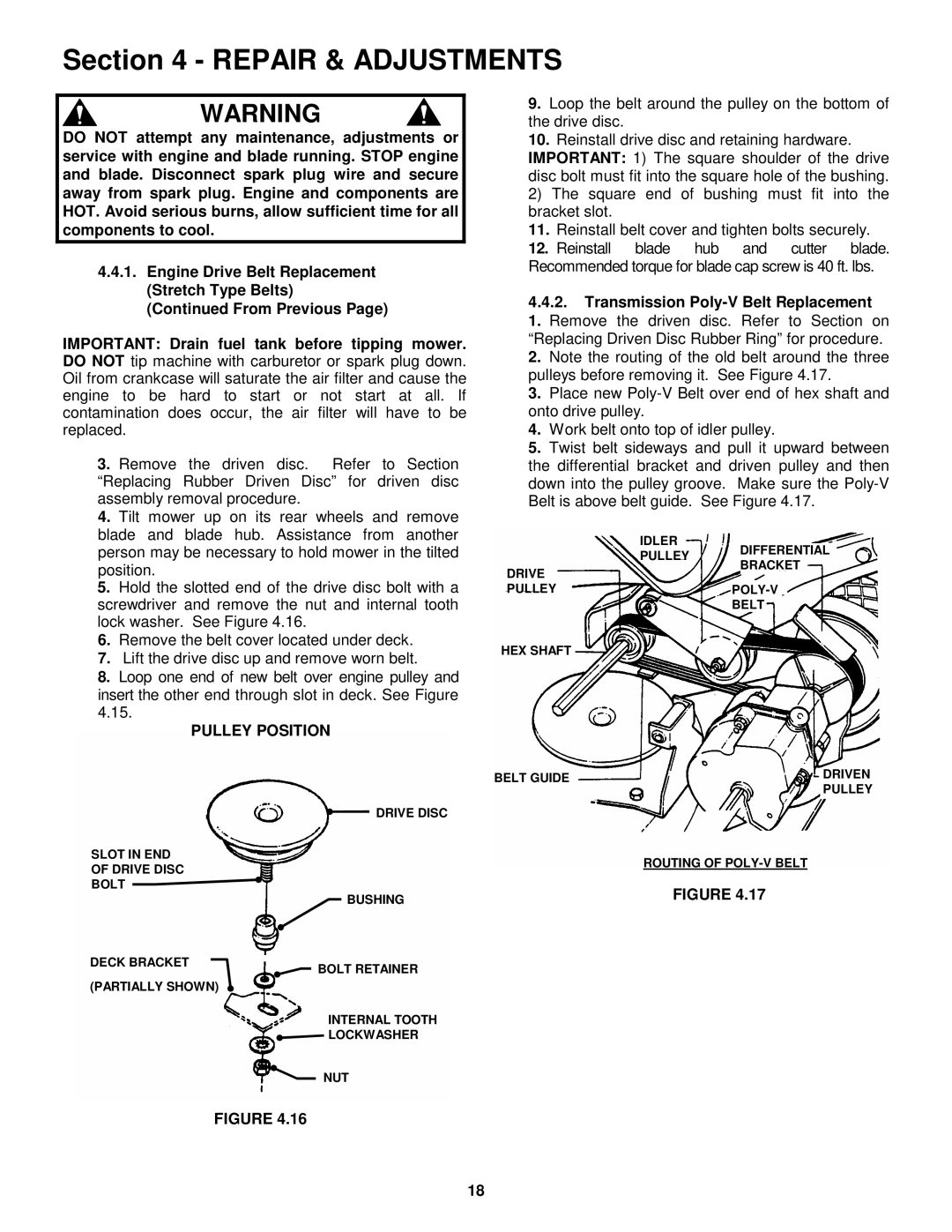 Snapper 2167517BV, P2167517BV, P2167517BVE, WP2167517BV important safety instructions Pulley Position 