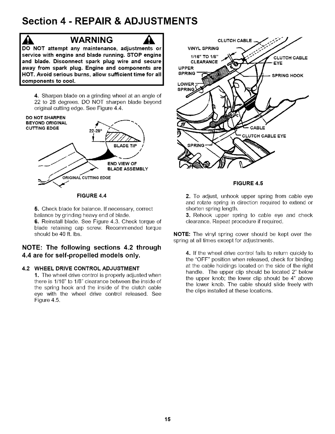 Snapper WP216517B, P2167517BVE Are for self-propelled models only, Wheel Drive Control Adjustment 