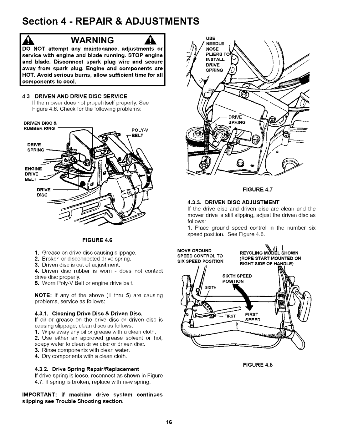 Snapper P2167517BVE, WP216517B Driven and Drive Disc Service, Cleaning Drive Disc & Driven Disc, Driven Disc Adjustment 