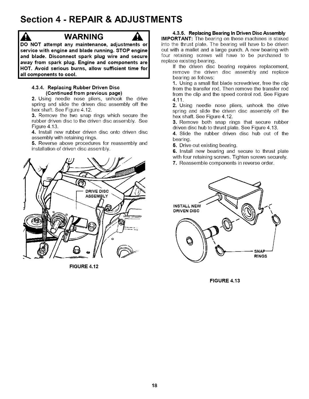 Snapper P2167517BVE, WP216517B important safety instructions Install NEW Driven Disc 