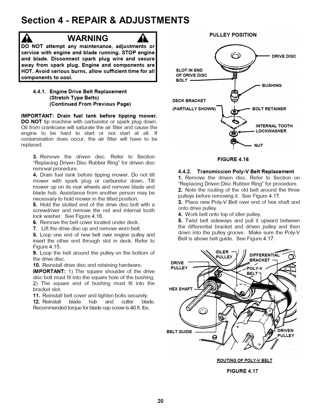 Snapper P2167517BVE, WP216517B important safety instructions Pulley Position, Deckbracket 