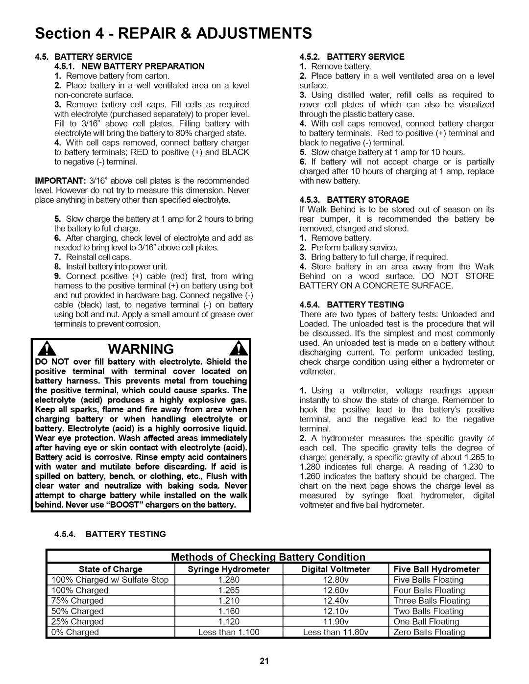 Snapper P2167517BVE, WP216517B Battery Service NEW Battery Preparation, Battery Testing, Battery Service 1. Remove battery 