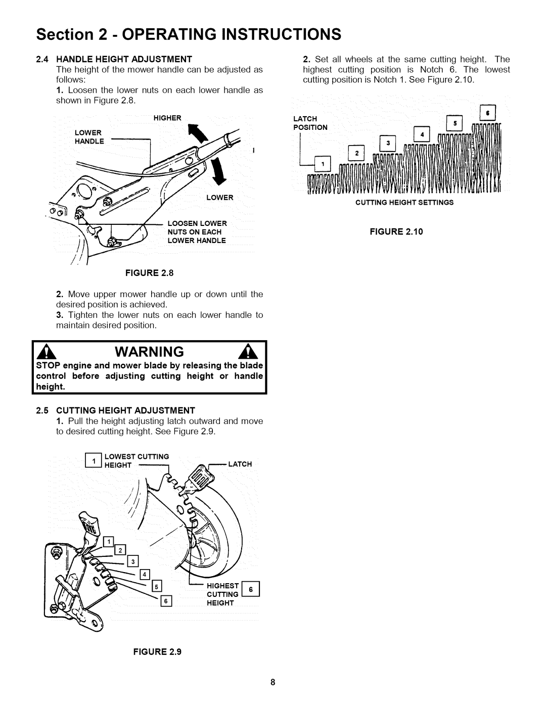 Snapper P2167517BVE, WP216517B important safety instructions Handle Height Adjustment, Cutting Height Adjustment 