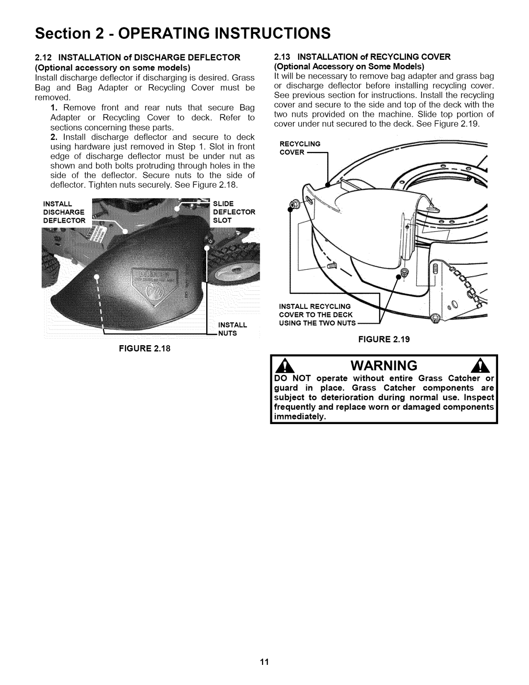 Snapper WP216517B Operating Instructions, 2.12INSTALLATION of DISCHARGE DEFLECTOR, Optional accessory on some models 