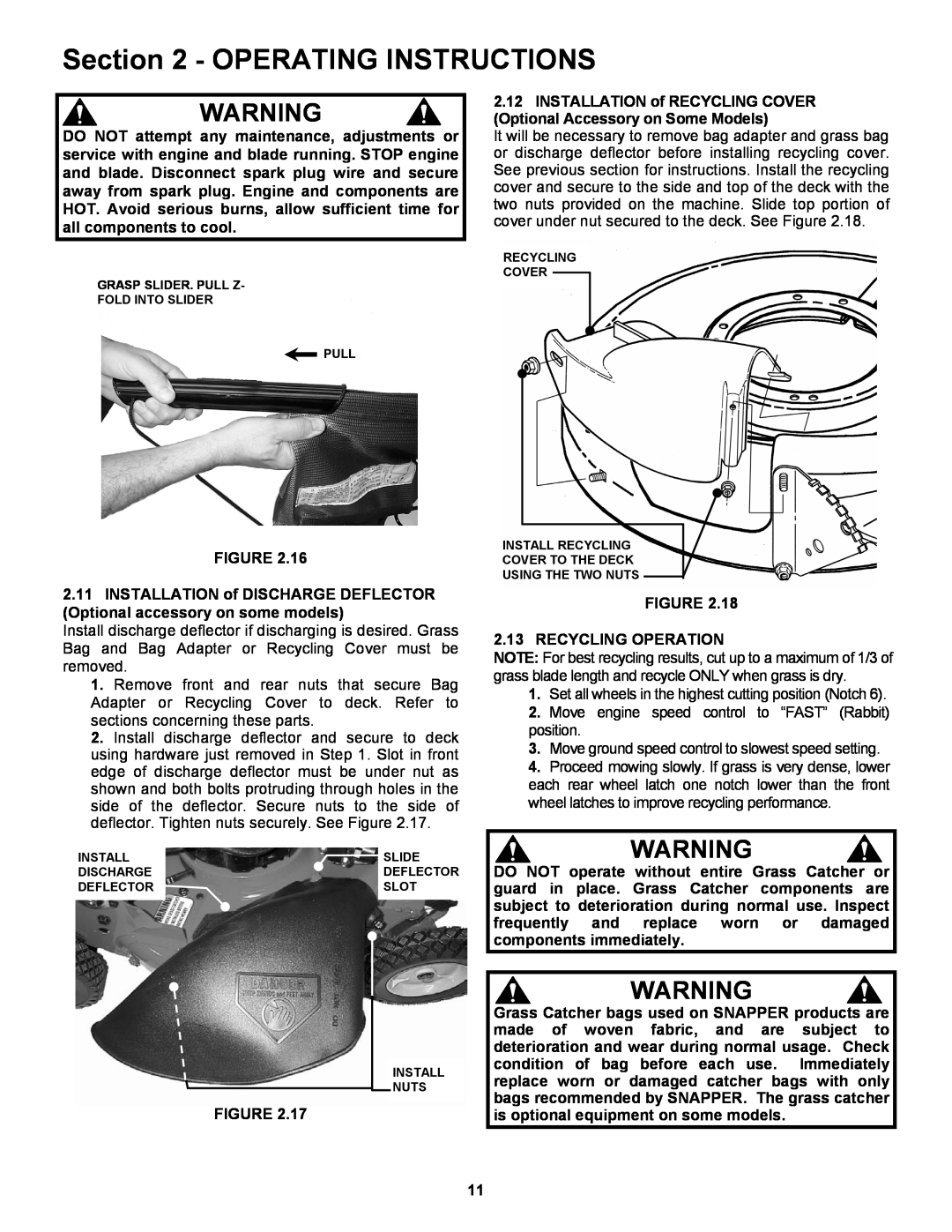 Snapper 2167519B, P2167519B, P217019BV, P217019BVE, P216019KWV important safety instructions Operating Instructions 