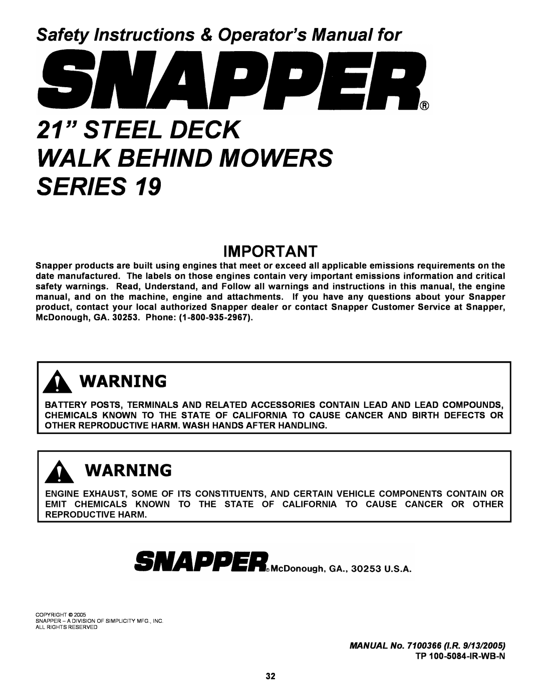 Snapper 2167519B, P2167519B, P217019BV, P217019BVE, P216019KWV 21” STEEL DECK WALK BEHIND MOWERS SERIES 