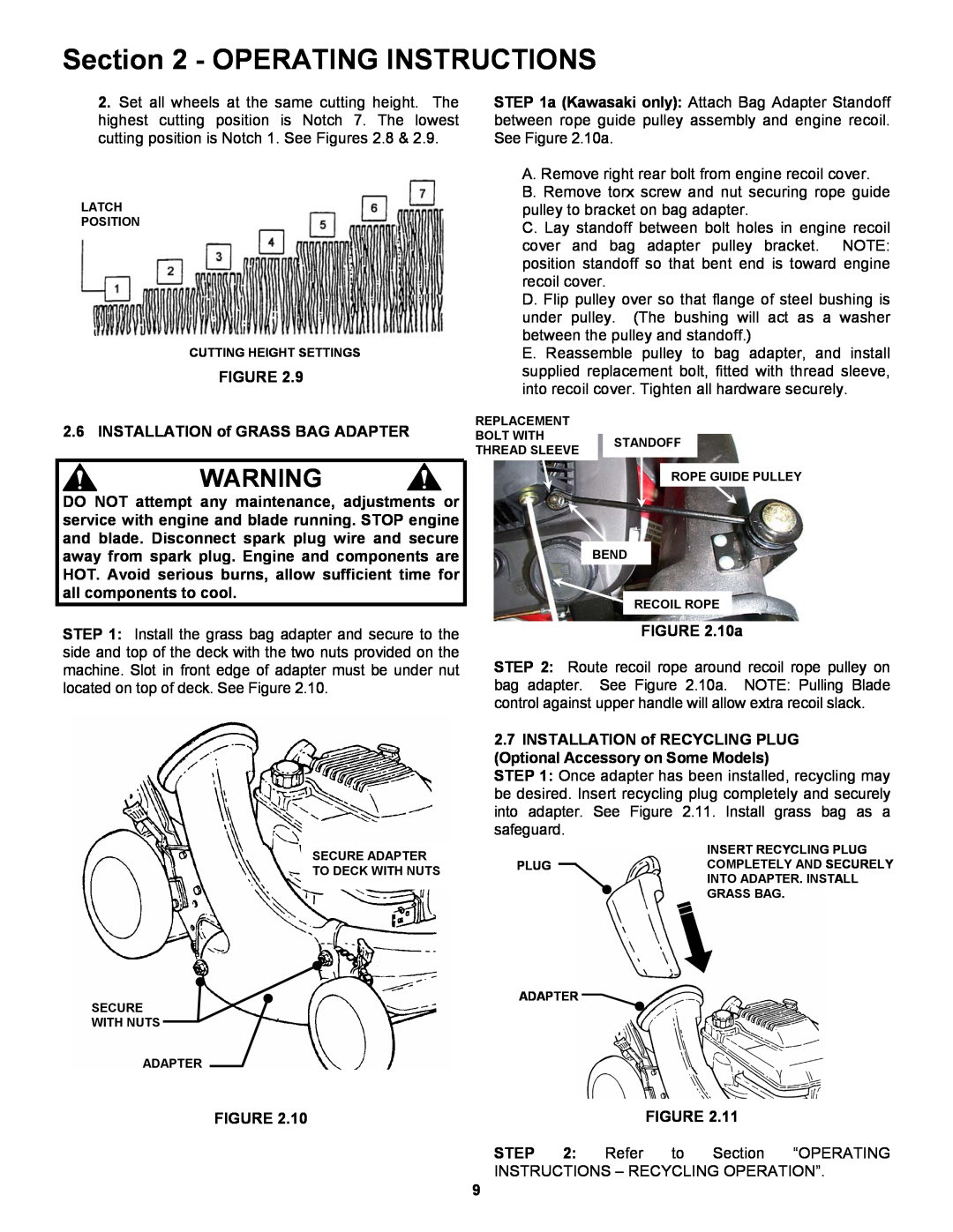 Snapper 2167519B, P2167519B, P217019BV, P217019BVE, P216019KWV Operating Instructions, INSTALLATION of GRASS BAG ADAPTER 