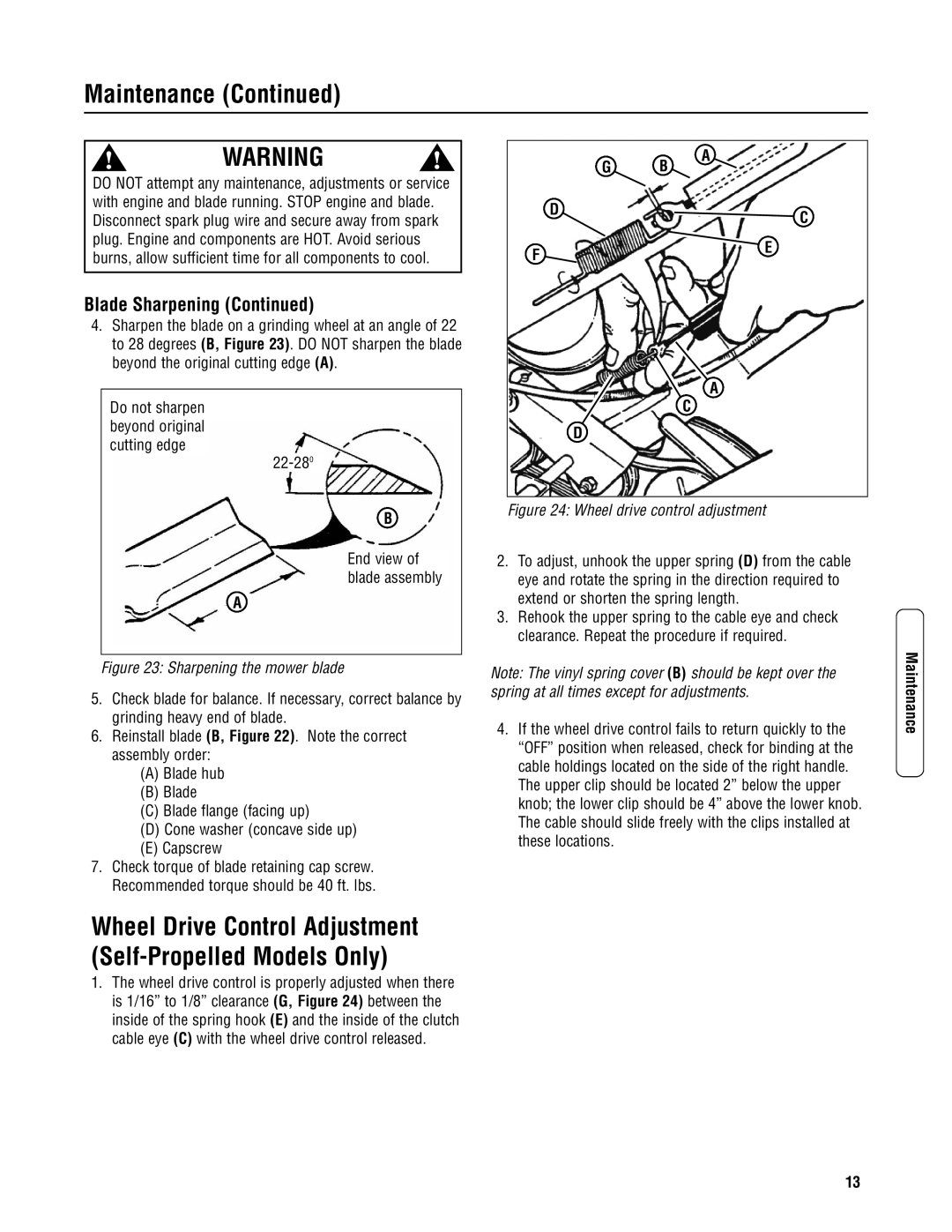 Snapper 2167519B specifications Wheel Drive Control Adjustment Self-Propelled Models Only 