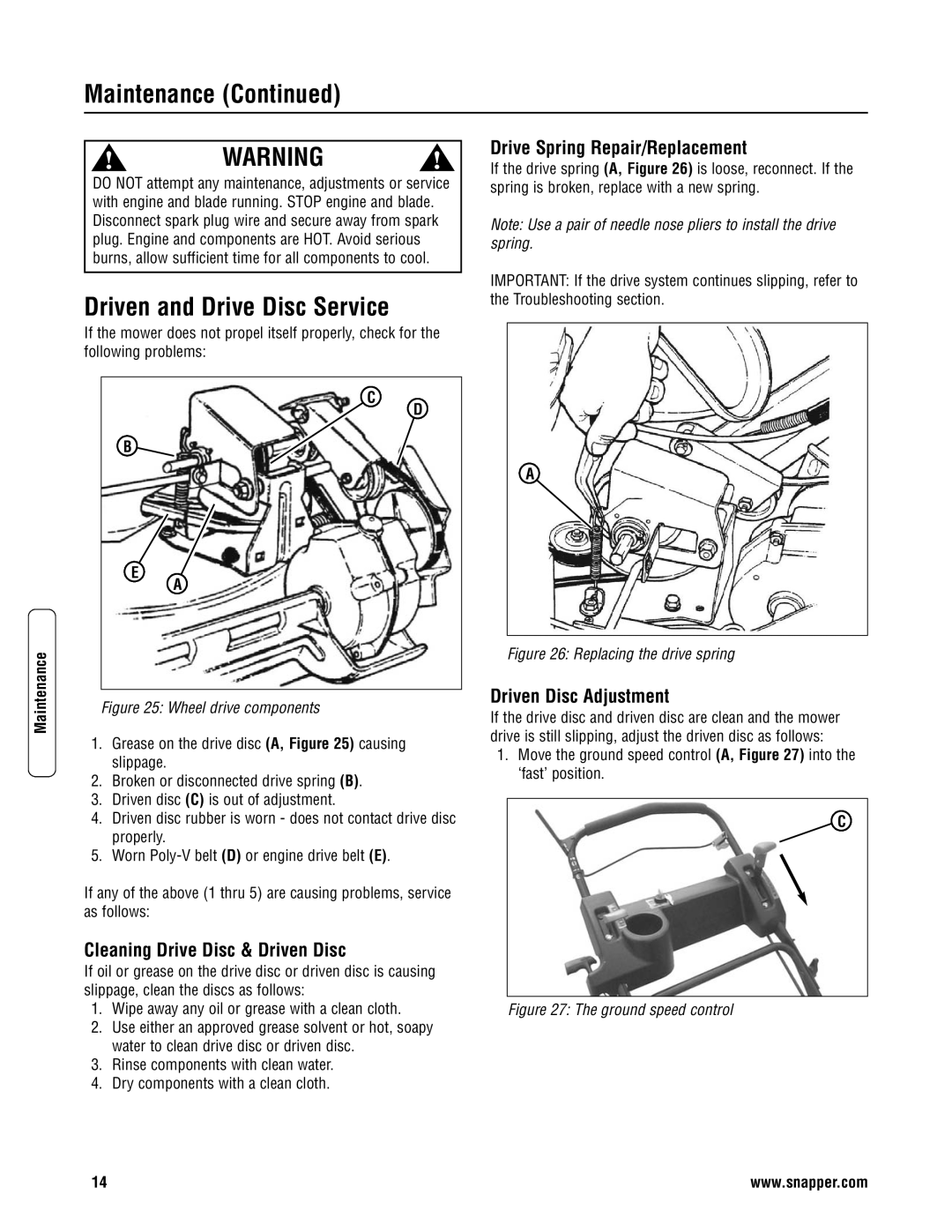 Snapper 2167519B Driven and Drive Disc Service, Cleaning Drive Disc & Driven Disc, Drive Spring Repair/Replacement 