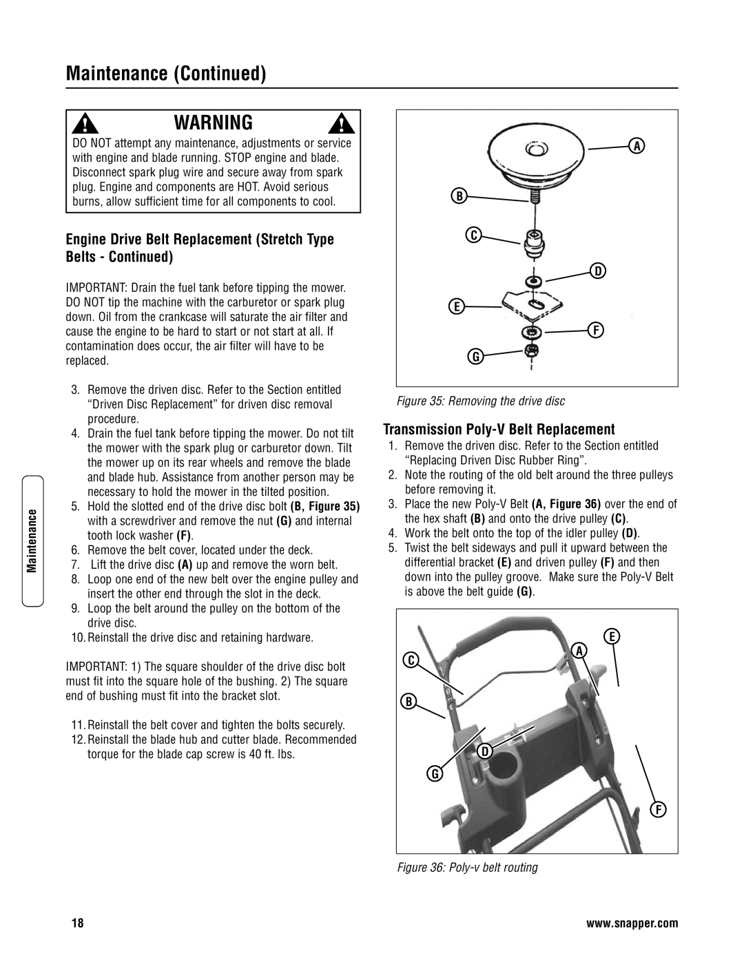 Snapper 2167519B specifications Transmission Poly-V Belt Replacement, Procedure 