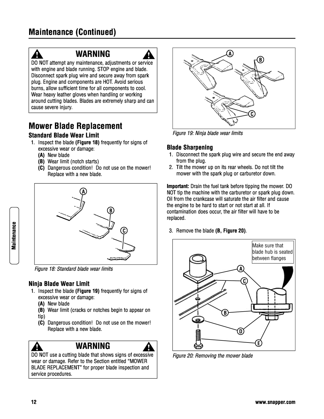 Snapper NP2167520B (7800438) Mower Blade Replacement, Standard Blade Wear Limit, Ninja Blade Wear Limit, Blade Sharpening 