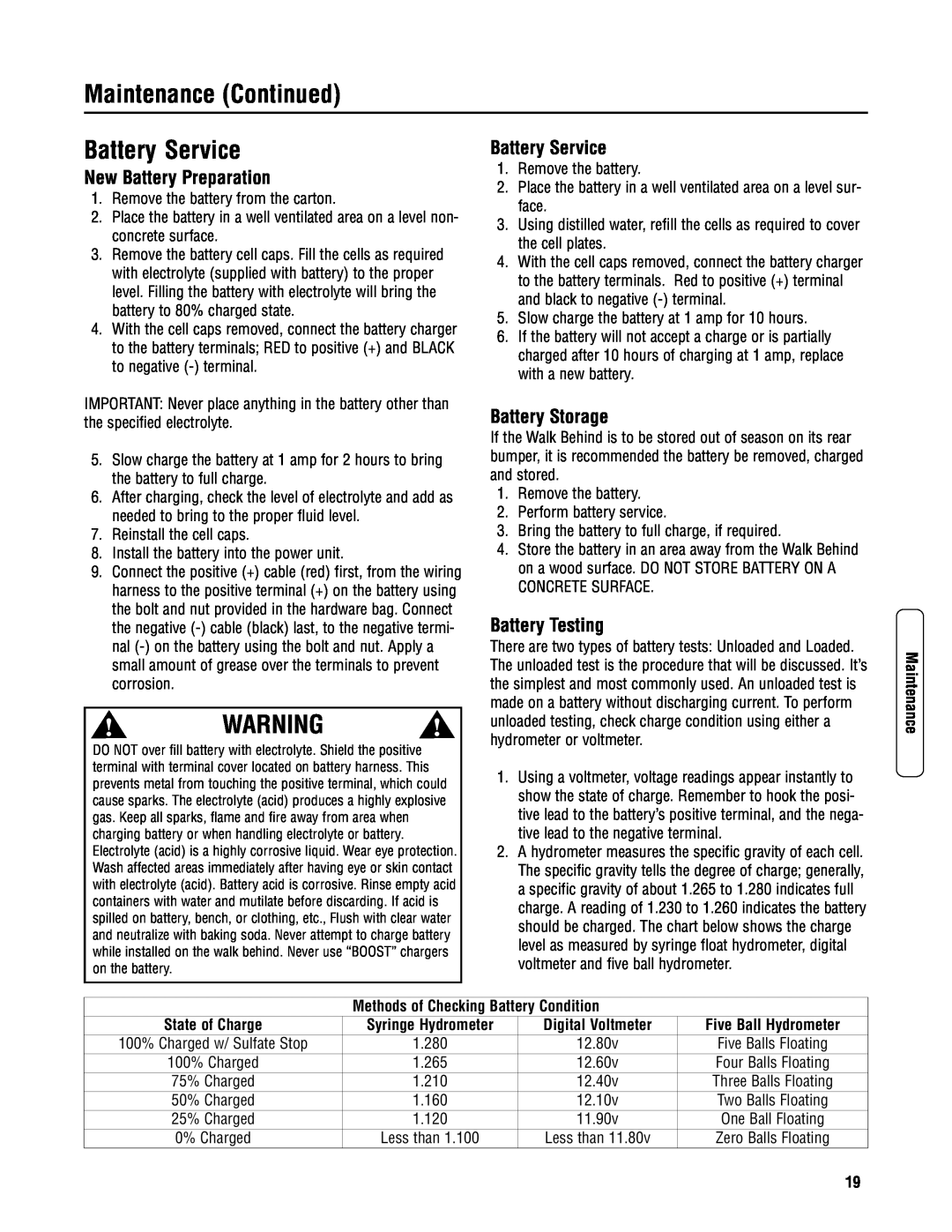 Snapper P2167520B (7800429) Battery Service, New Battery Preparation, Battery Storage, Battery Testing, Maintenance 