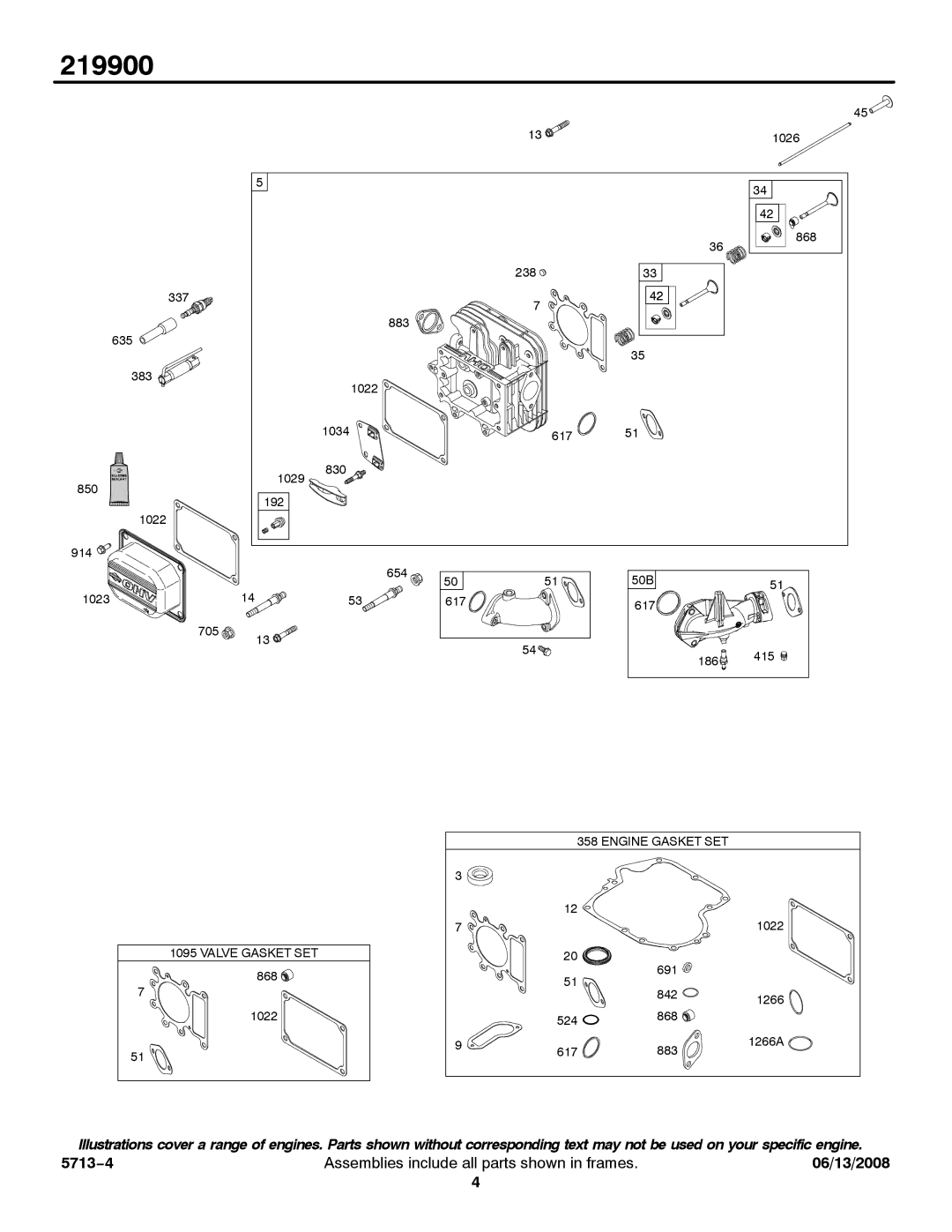 Snapper 219900 service manual 5713−4 Assemblies include all parts shown in frames 