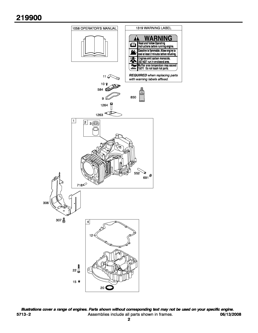 Snapper 219900 service manual 5713−2, Assemblies include all parts shown in frames, 06/13/2008 