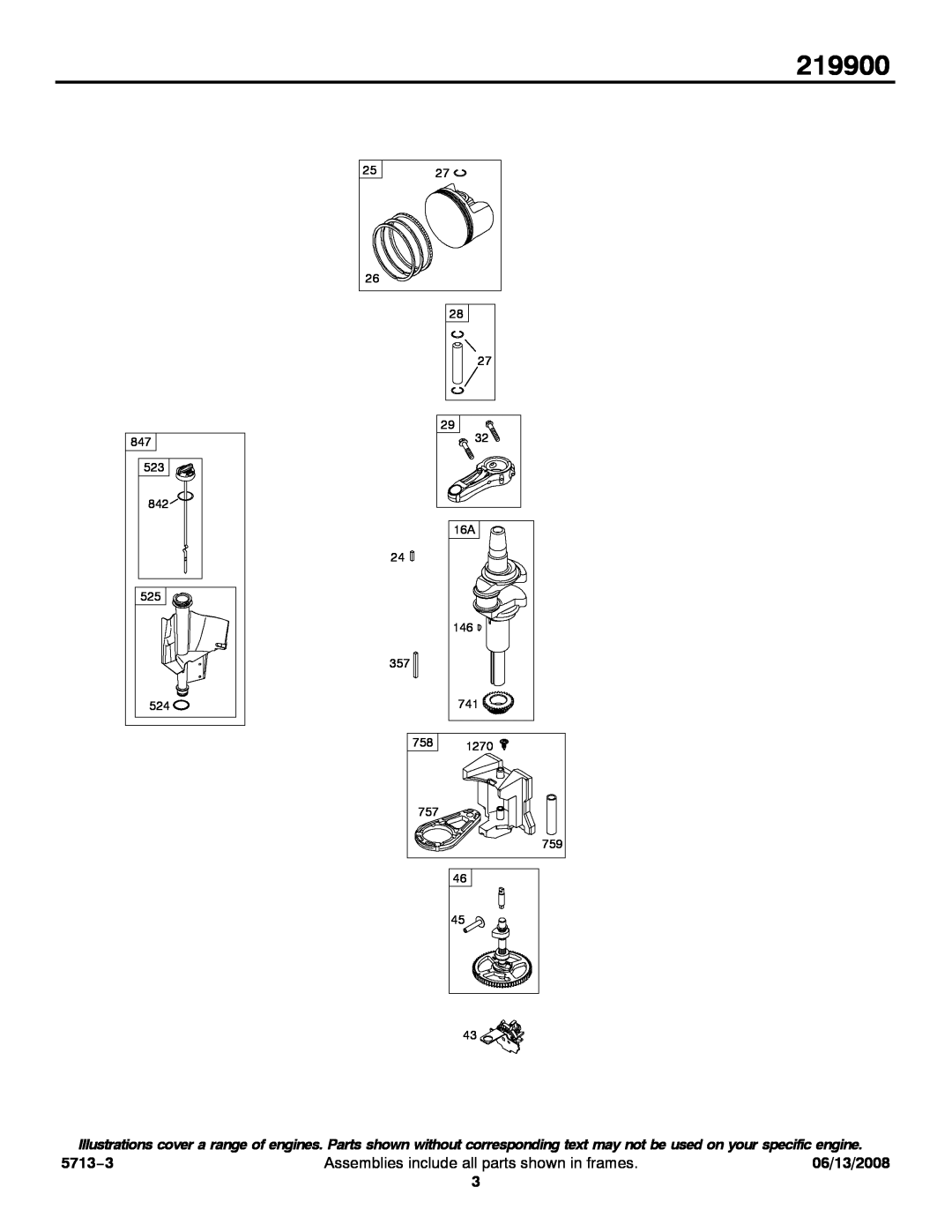 Snapper 219900 service manual 5713−3, Assemblies include all parts shown in frames, 06/13/2008 