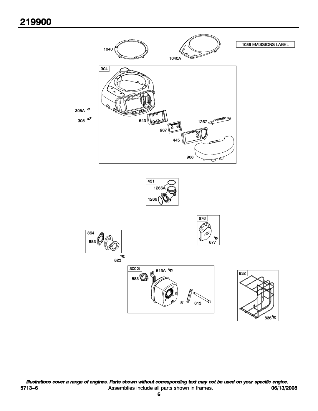 Snapper 219900 service manual 5713−6, Assemblies include all parts shown in frames, 06/13/2008 