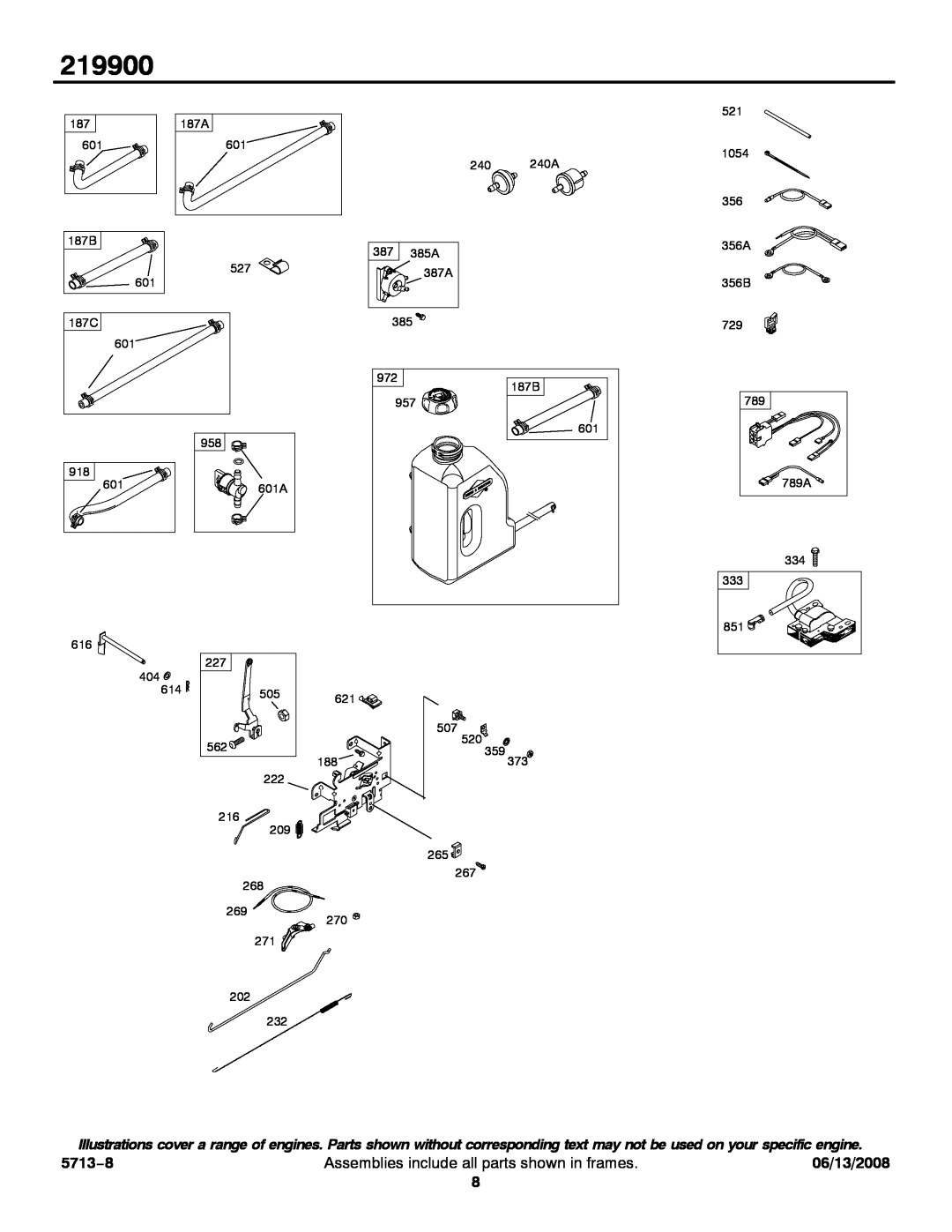 Snapper 219900 service manual 5713−8, Assemblies include all parts shown in frames, 06/13/2008 