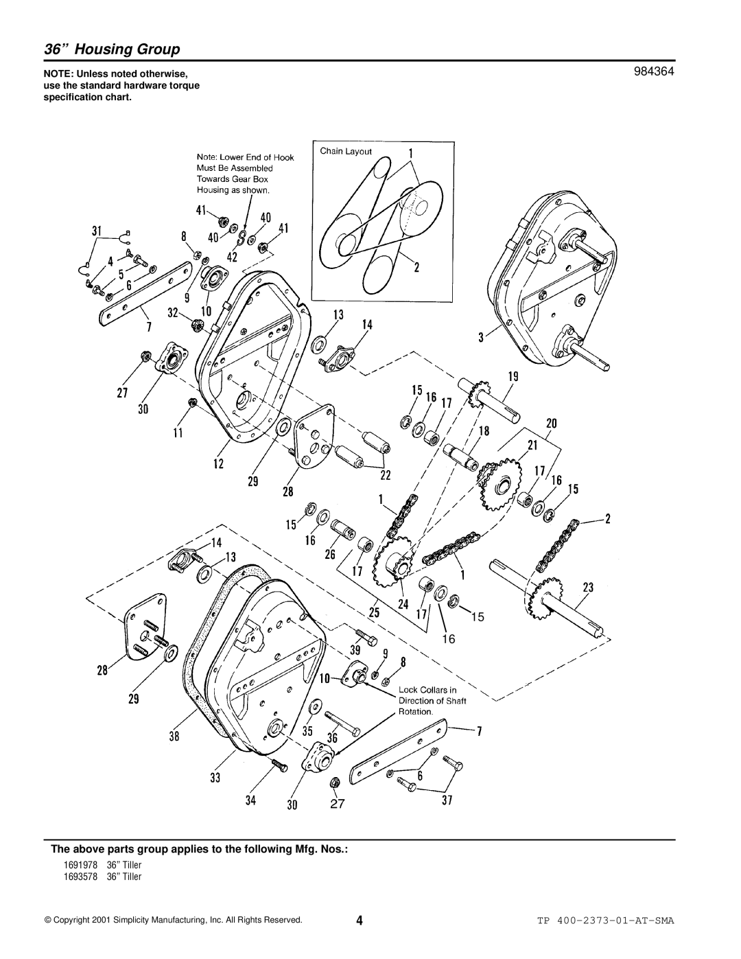 Snapper 2373 manual Housing Group, 984364 