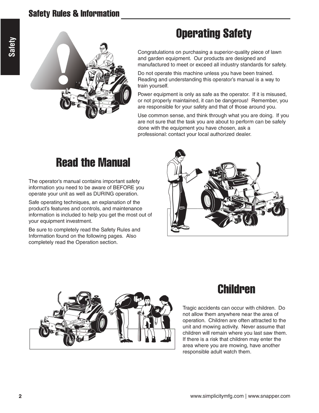 Snapper 24 HP manual Operating Safety, Safety Rules & Information 