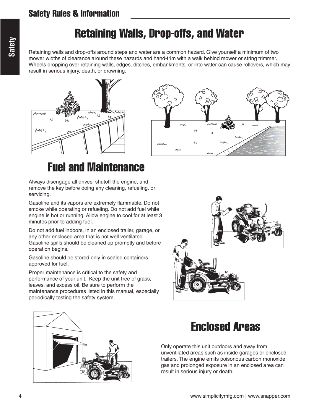 Snapper 24 HP manual Retaining Walls, Drop-offs, and Water 