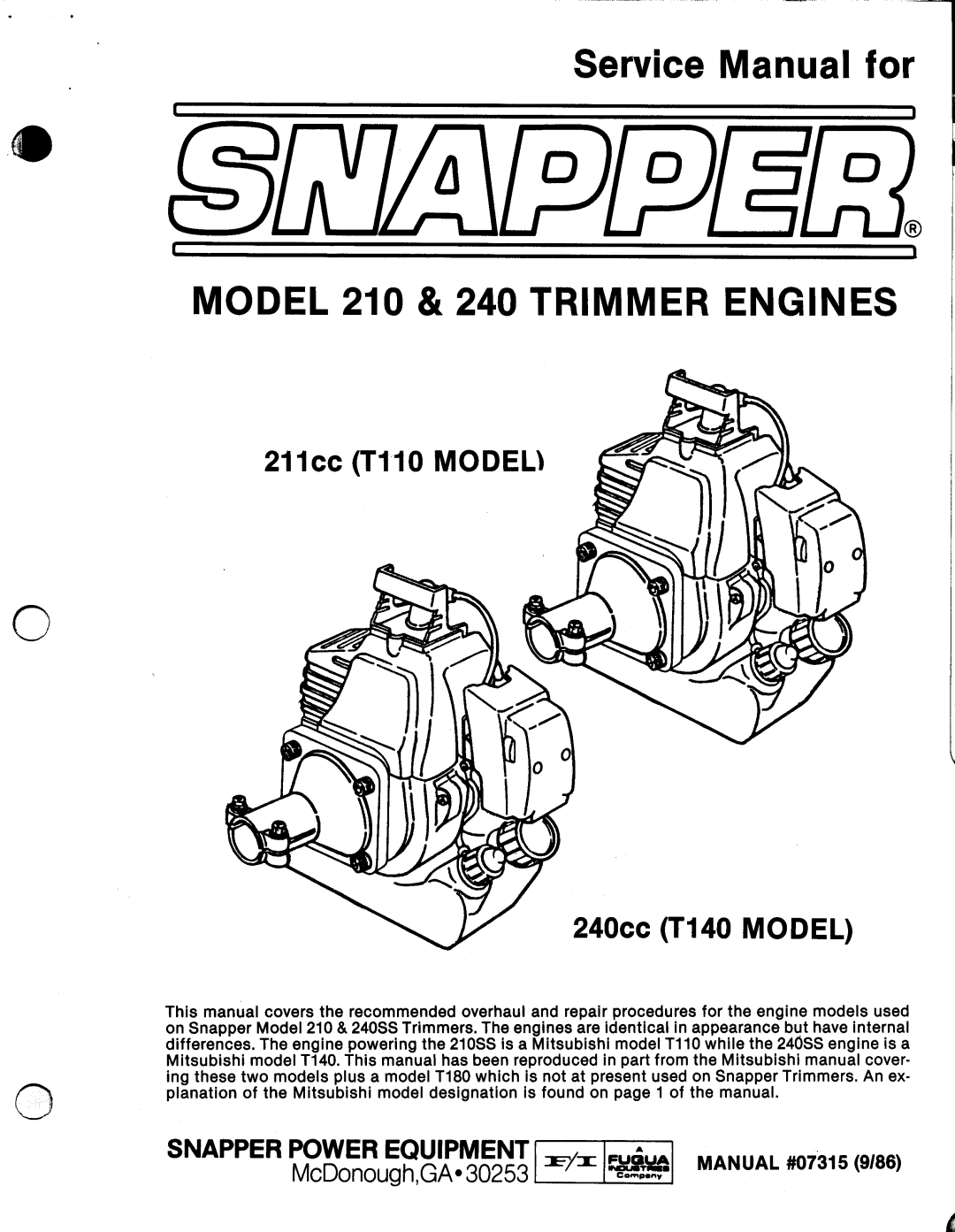 Snapper 210, 240 manual 