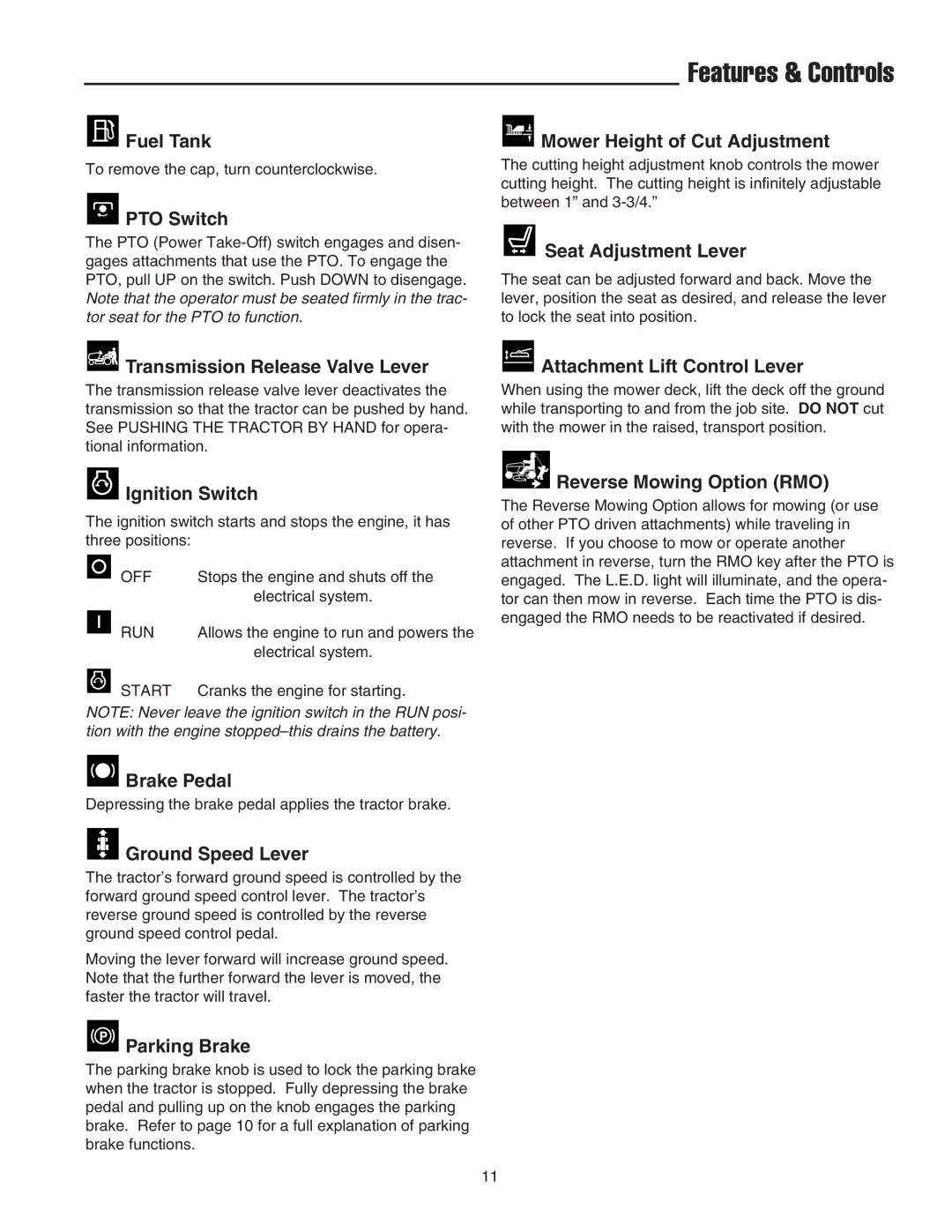 Snapper 2400 Series manual Features & Controls 