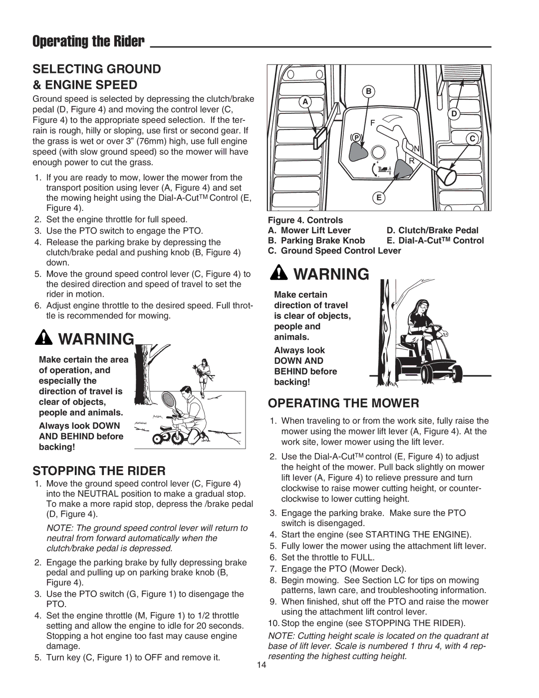 Snapper 2400 Series manual Selecting Ground & Engine Speed, Stopping the Rider, Operating the Mower 