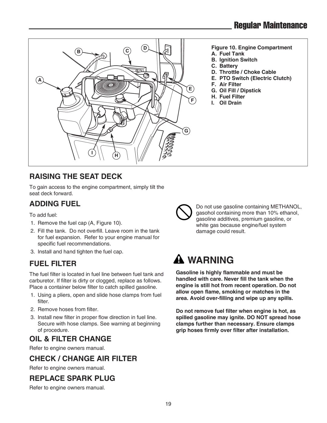 Snapper 2400 Series manual Raising the Seat Deck, Fuel Filter 