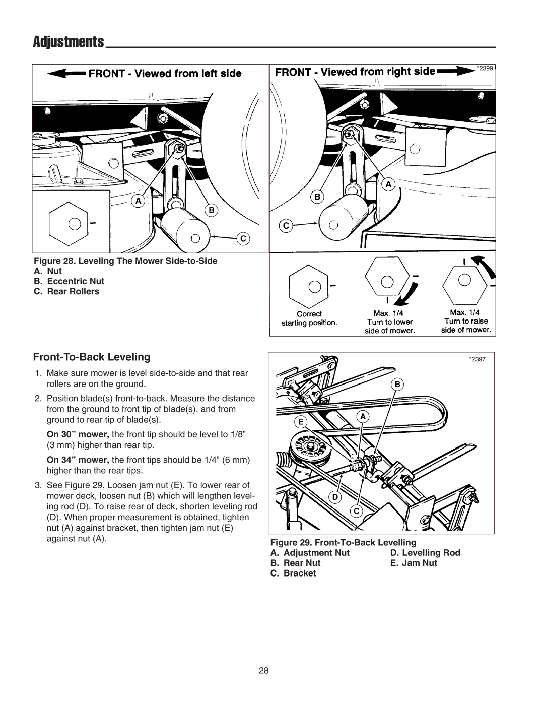 Snapper 2400 Series manual Front-To-Back Leveling 