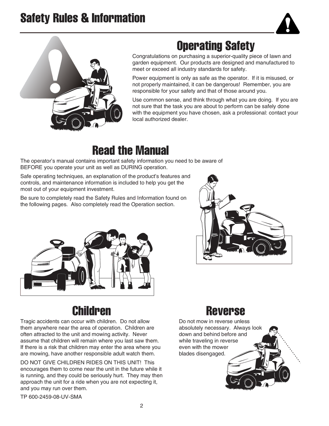 Snapper 2400 Series manual Safety Rules & Information Operating Safety 