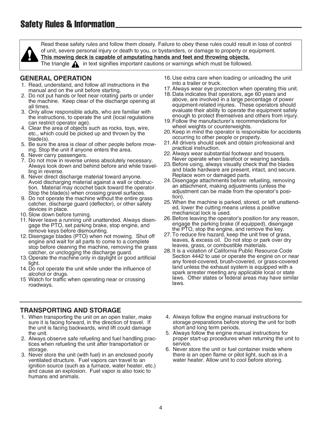 Snapper 2400 Series manual Safety Rules & Information, General Operation 